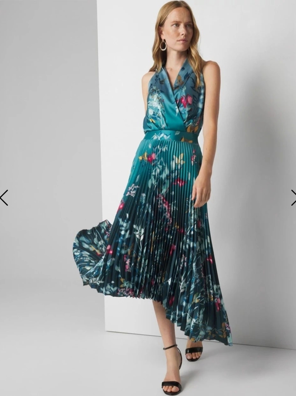 White House Black Market Teal and Light Blue Floral Dress